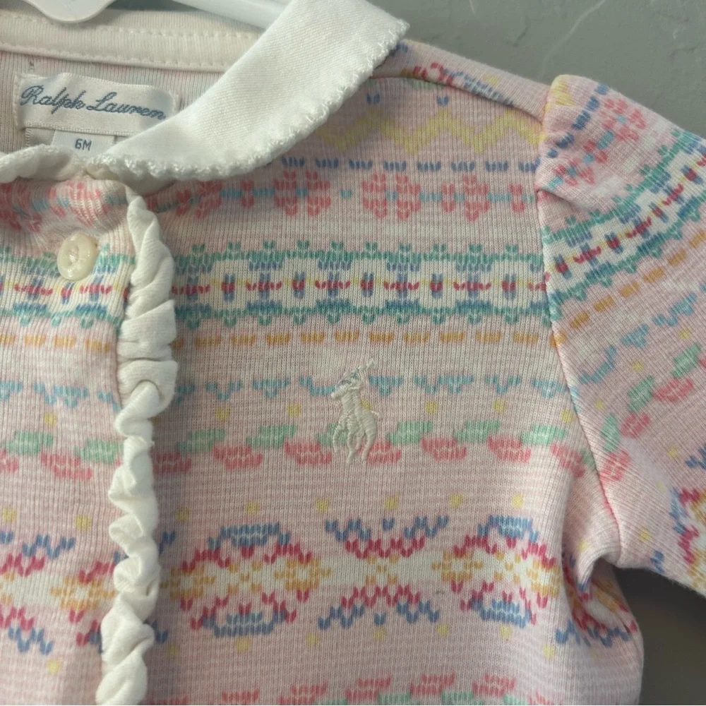Ralph Lauren light pink fair isle print ruffled coverall size 6 months